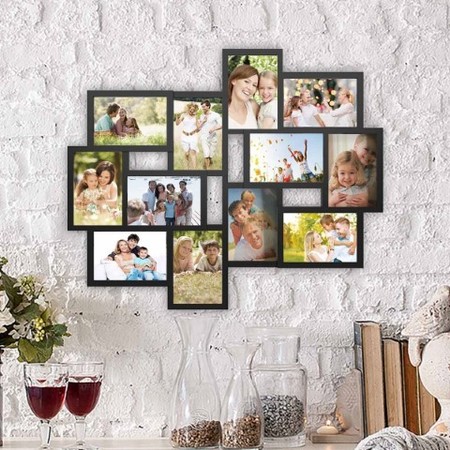 HASTINGS HOME Collage Picture Frame with 12 Openings 4x6 Photos Wall Hanging Multiple Photo Frame Display (Black) 703545SKF